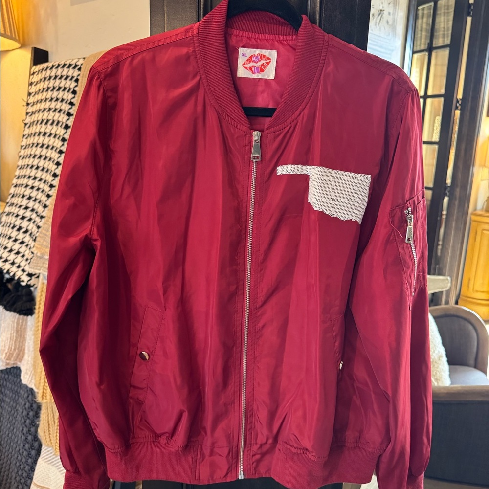 Red Bomber Jacket With White Patch - image 1